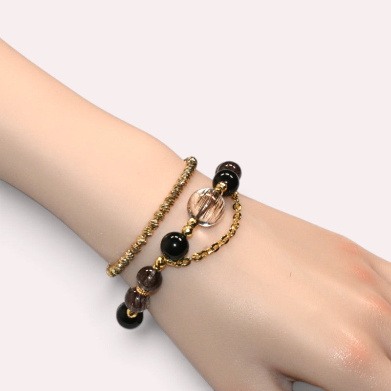 Copper Rutilated Quartz Charm + Red Copper Rutilated Quartz w/ Black Tourmaline Bracelet