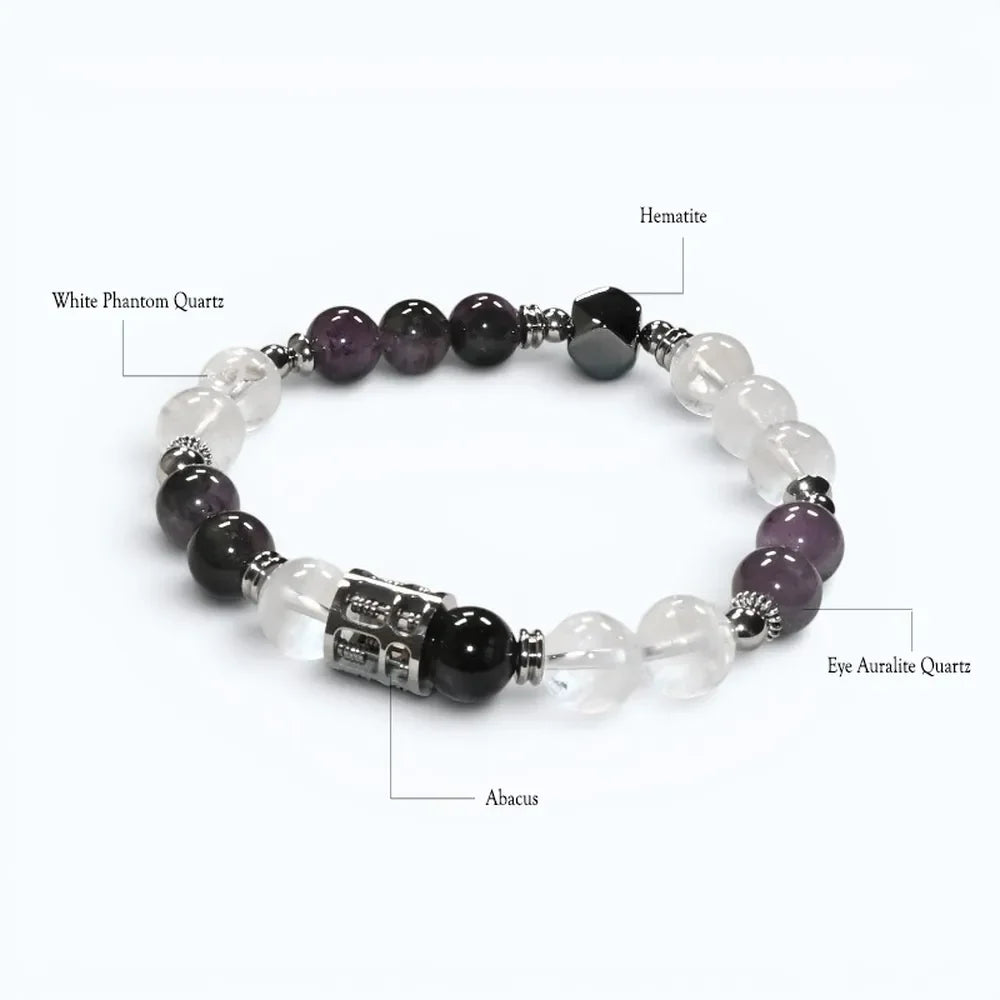 Abacus Charm + White Phantom Quartz w/ Eye Auralite Quartz Bracelet