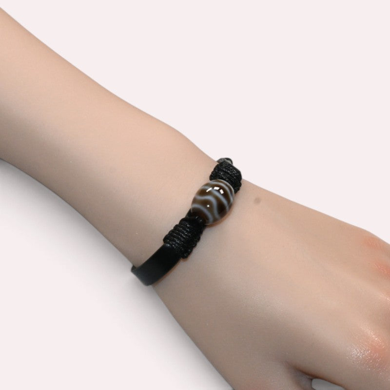 Wave Dzi Bead Leather Bracelet