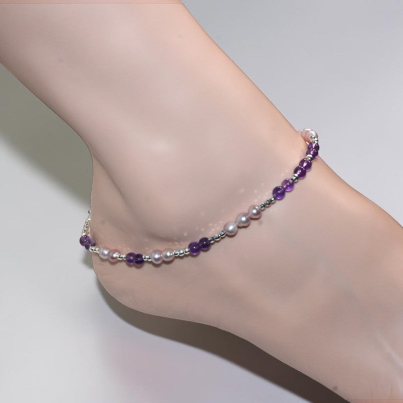 Amethyst w/ Freshwater Pearl Anklet
