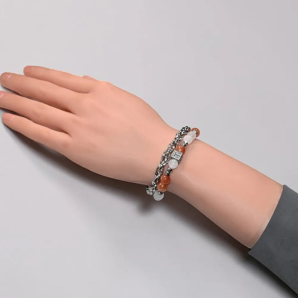 Letter T  | Golden Sunstone & White Rutilated Quartz Bracelet