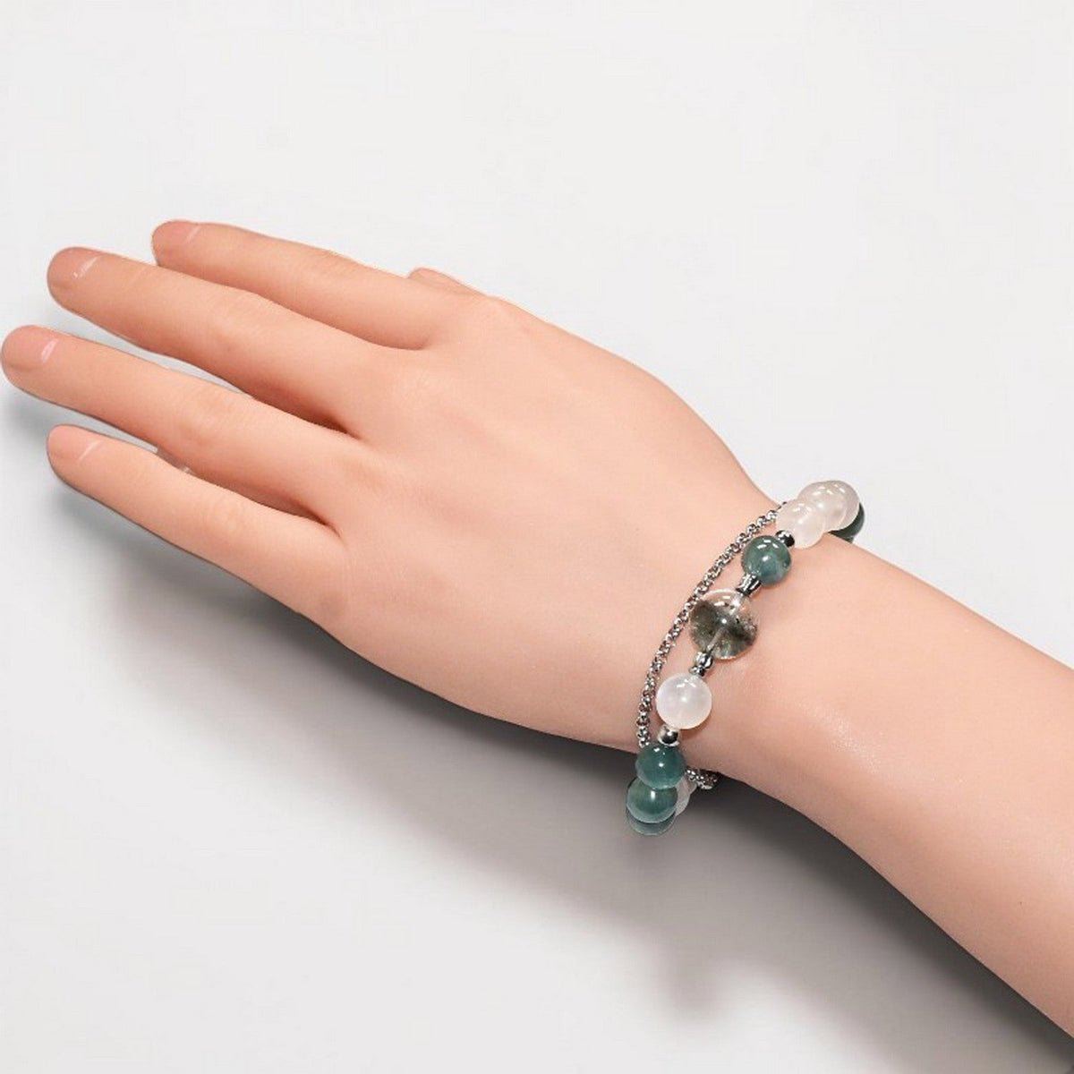Green Phantom Quartz Charm + Green Kyanite w/ Moonstone Bracelet