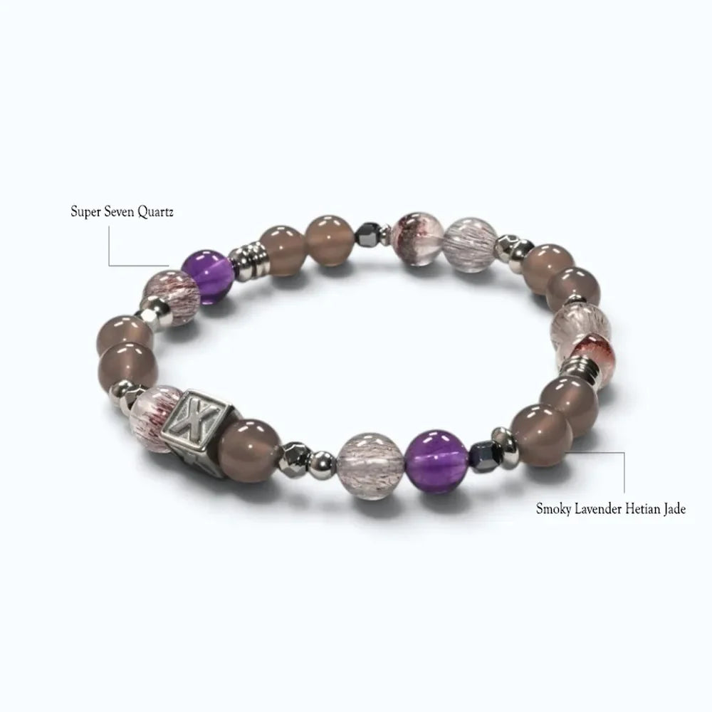 Letter X | Smoky Lavender Hetian Jade & Super Seven Quartz Bracelet