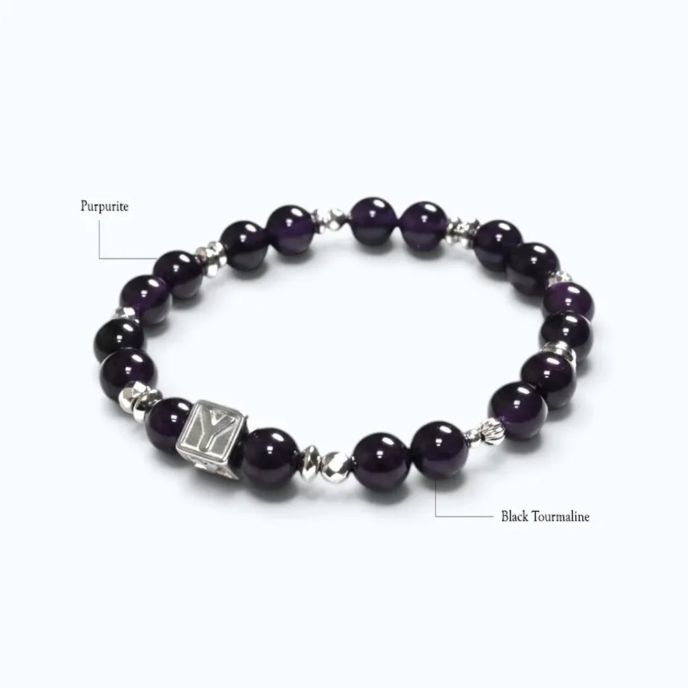Letter Y | Purpurite & Black Tourmaline Bracelet