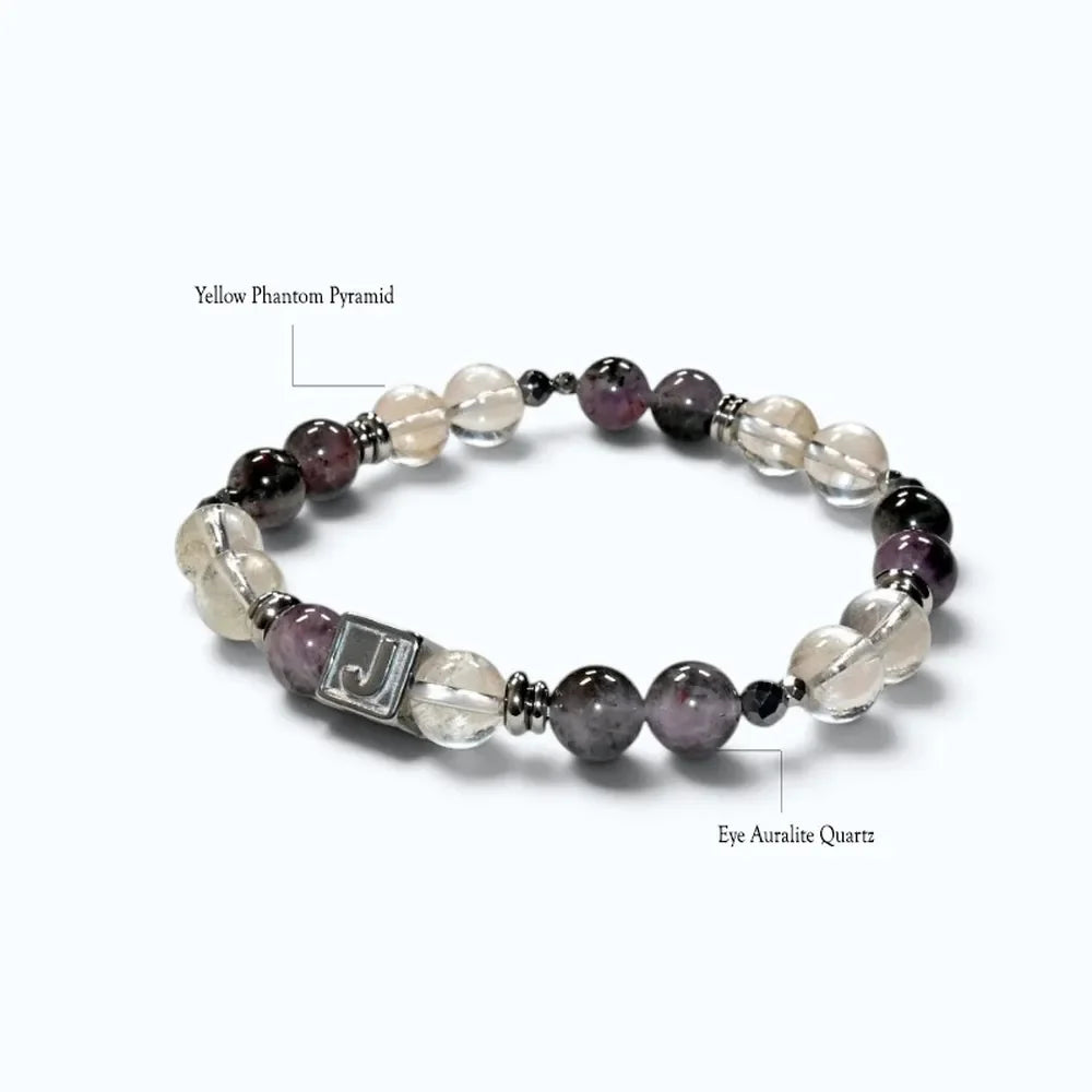 Letter J | Yellow Phantom Pyramid & Eye Auralite Bracelet