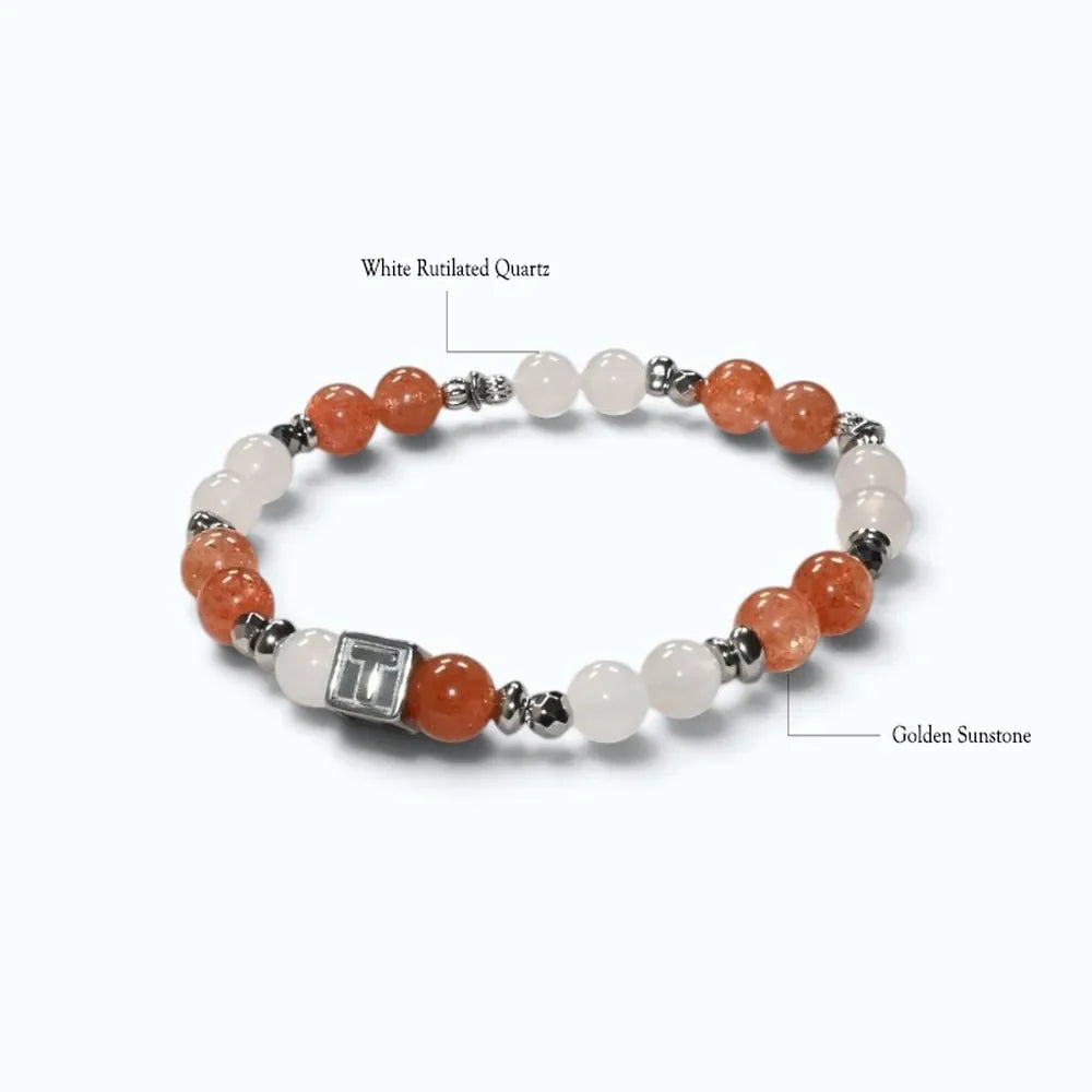Letter T  | Golden Sunstone & White Rutilated Quartz Bracelet