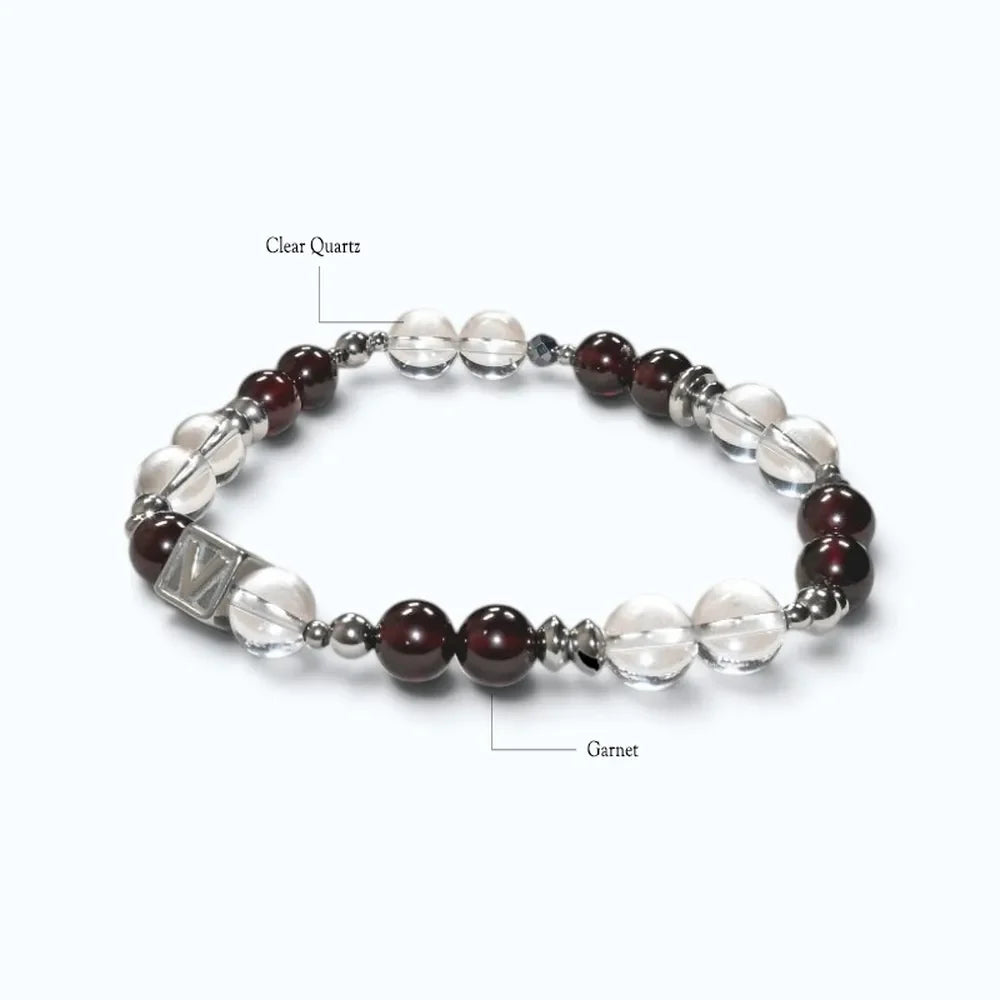Letter V | Clear Quartz & Garnet Bracelet