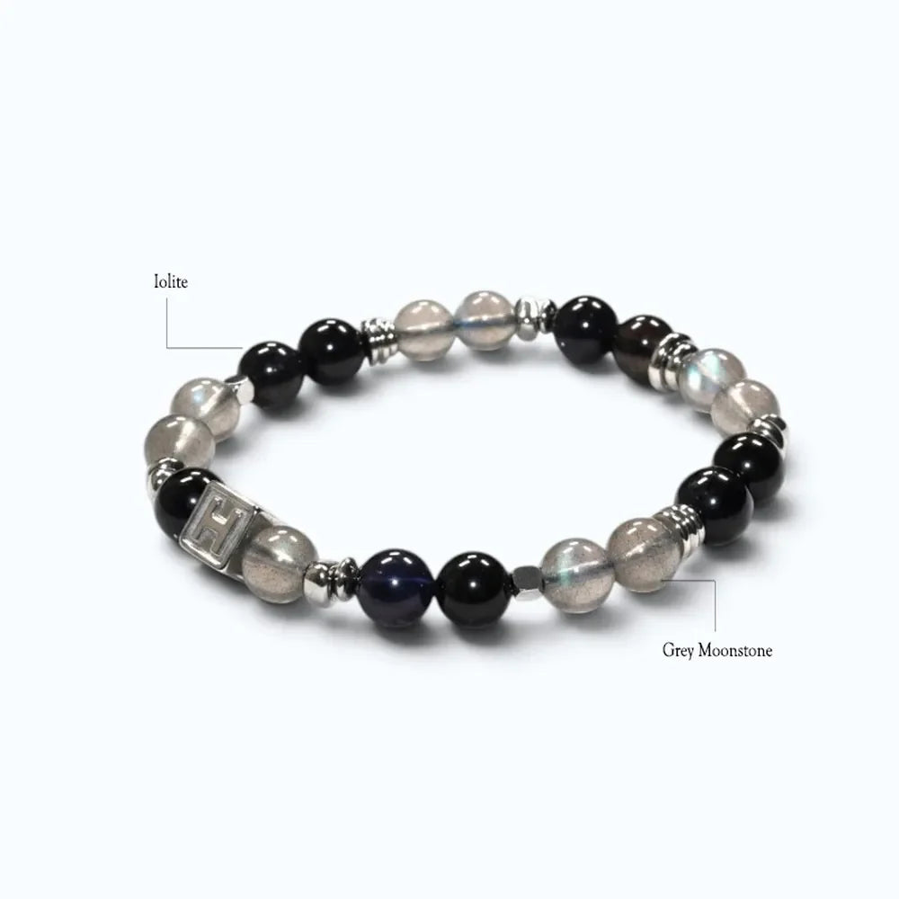 Letter H | Grey Moonstone & Iolite Bracelet