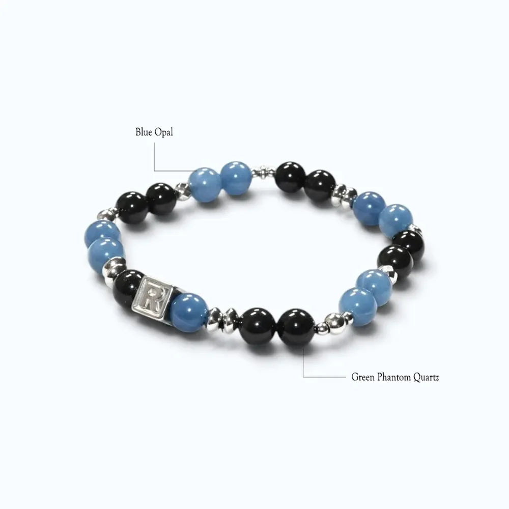 Letter R  | Green Phantom Quartz & Blue Opal Bracelet