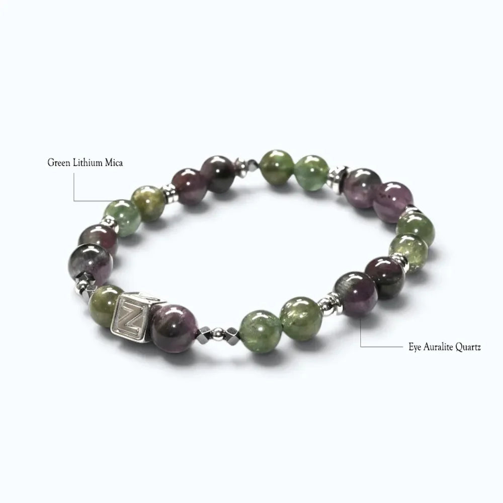 Letter Z | Eye Auralite & Green Lithium Mica Bracelet