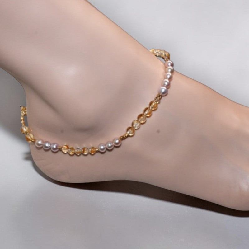 Citrine w/ Freshwater Pearl Anklet