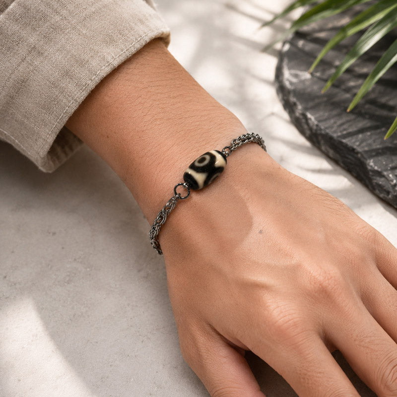 Lotus Three Eye Dzi Bead Bracelet