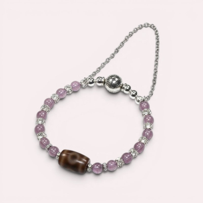 Special Three Eye Dzi Bead w/ Amethyst Super Seven Quartz Bangle