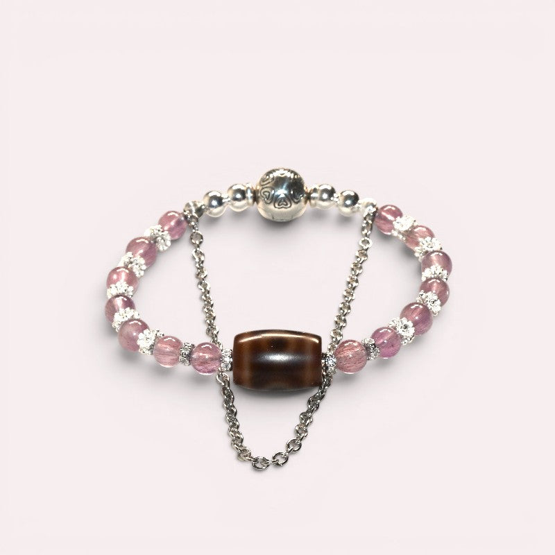 Special Three Eye Dzi Bead w/ Amethyst Super Seven Quartz Bangle