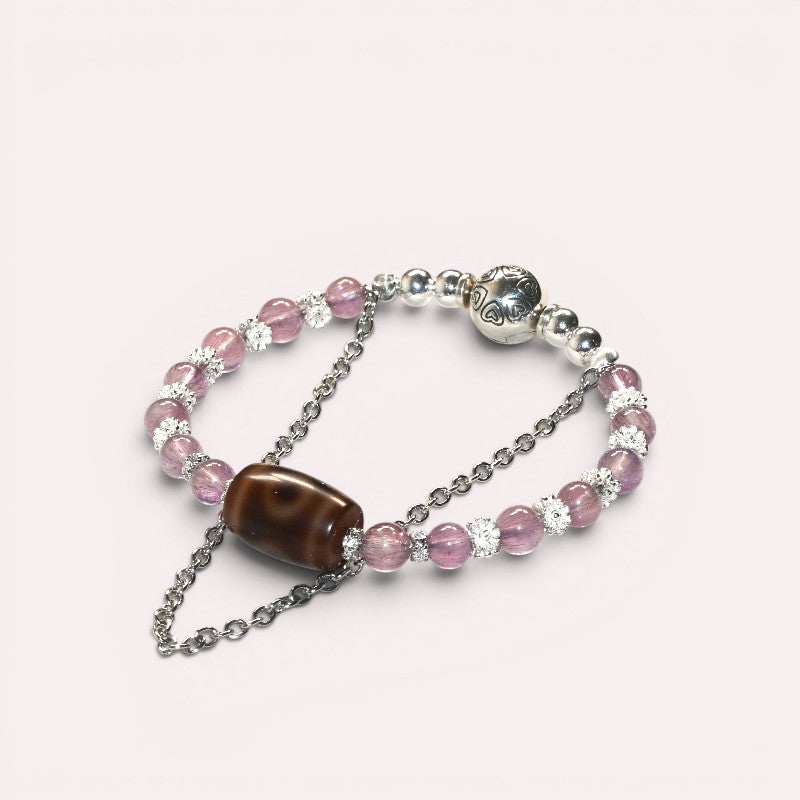 Special Three Eye Dzi Bead w/ Amethyst Super Seven Quartz Bangle