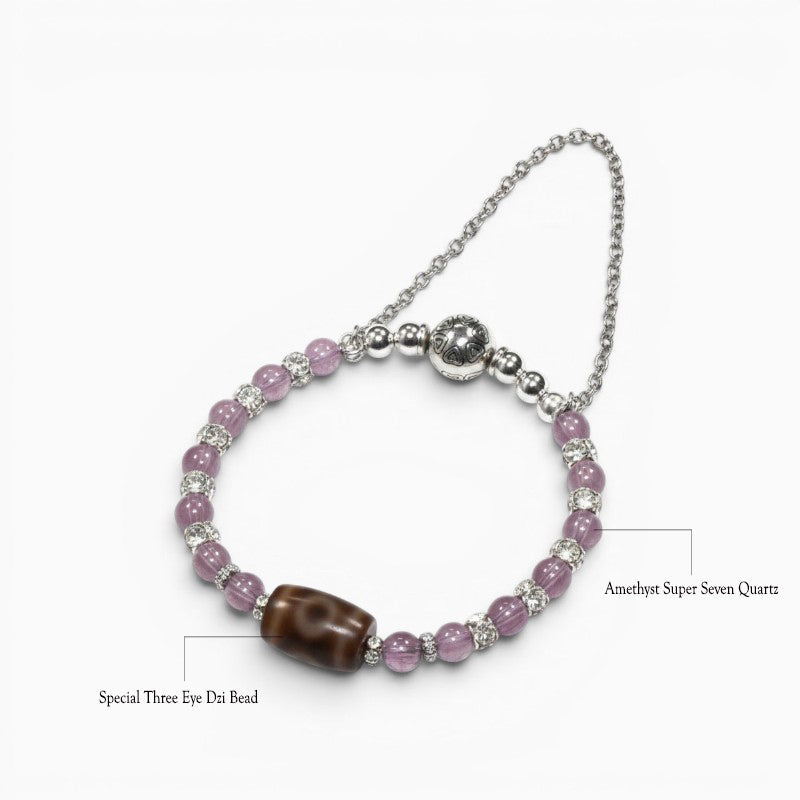 Special Three Eye Dzi Bead w/ Amethyst Super Seven Quartz Bangle
