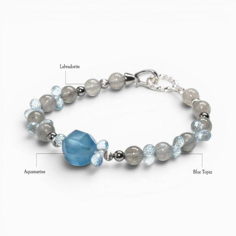 Aquamarine Charm + Grey Moonstone w/ Blue Topaz Bracelet