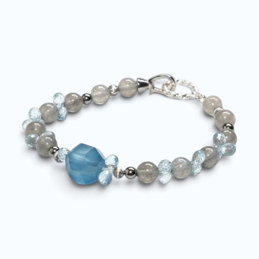 Aquamarine Charm + Grey Moonstone w/ Blue Topaz Bracelet