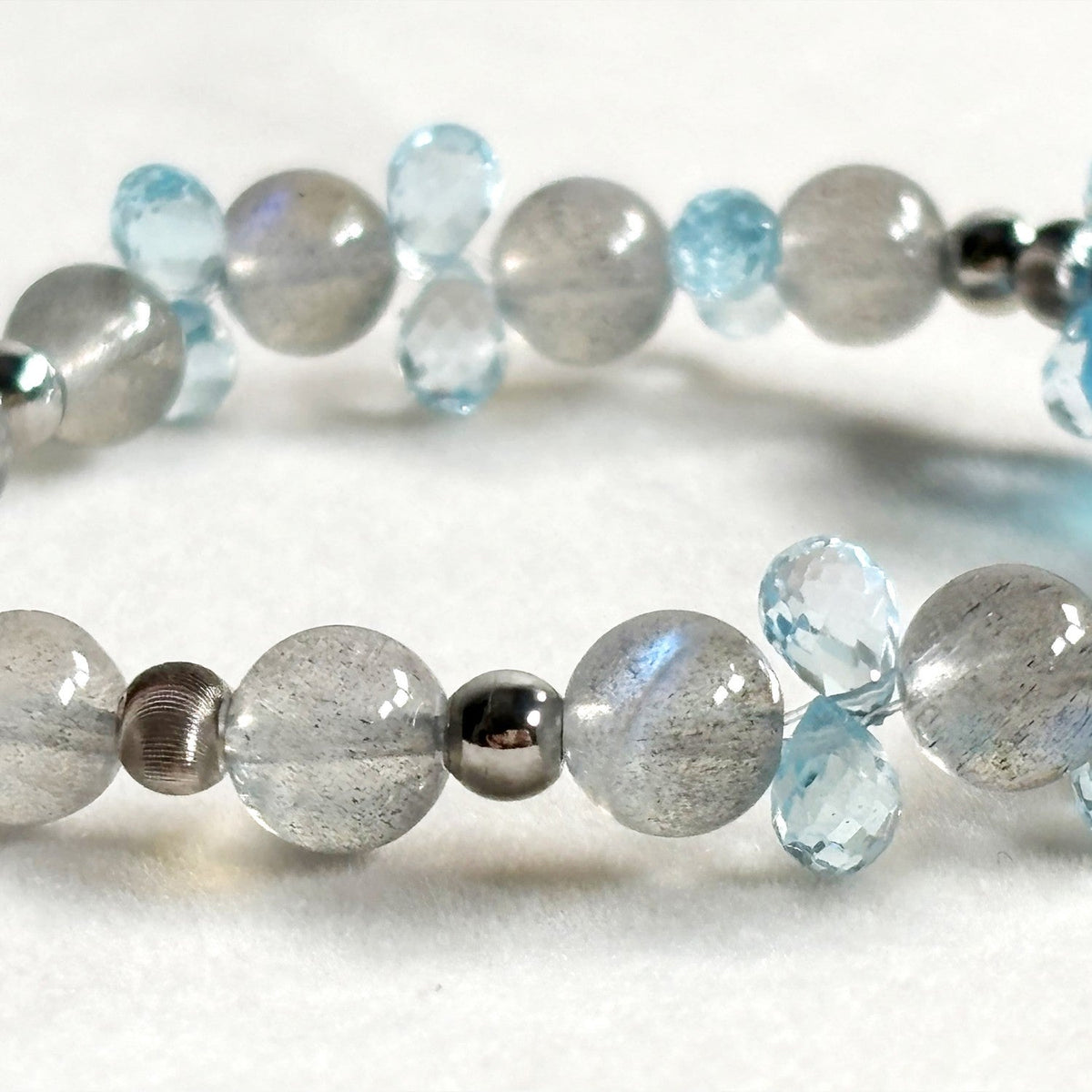 Aquamarine Charm + Grey Moonstone w/ Blue Topaz Bracelet