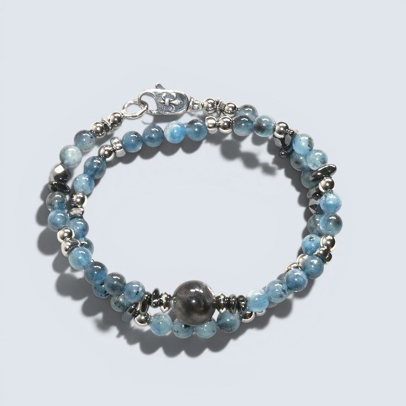 Black Sunstone w/ Devil Blue Aquamarine Dual -Loop Bracelet