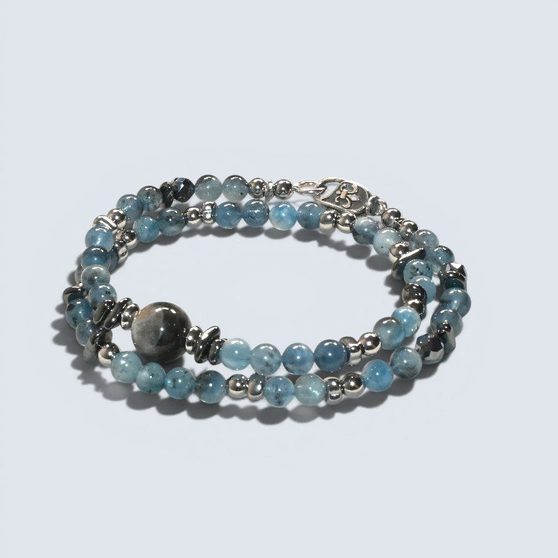 Black Sunstone w/ Devil Blue Aquamarine Dual -Loop Bracelet