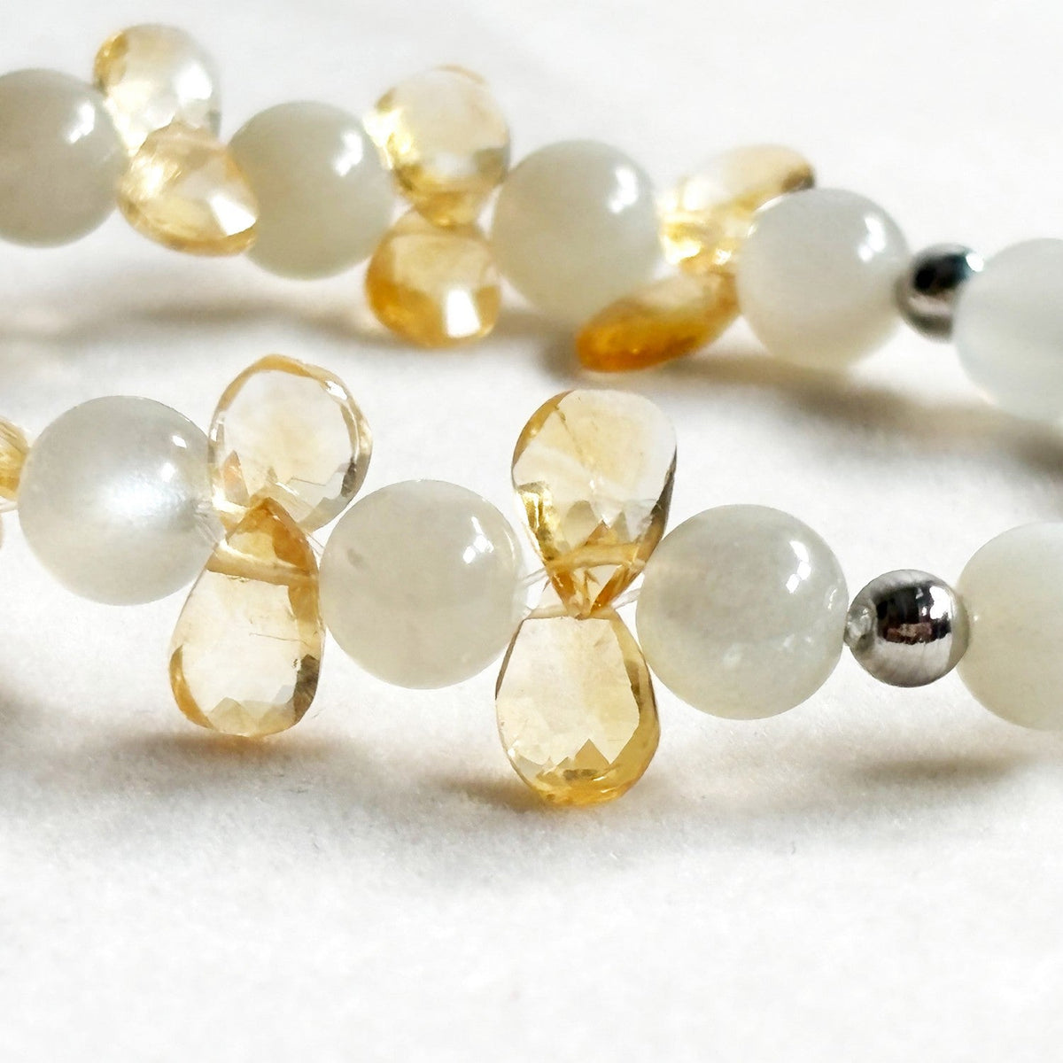 Rainbow Clear Quartz Charm +Green Moonstone Quartz  w/ Citrine Bracelet