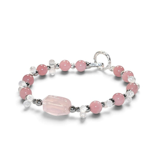 Rose Quartz Charm +Guava Quartz  w/ Moonstone Bracelet