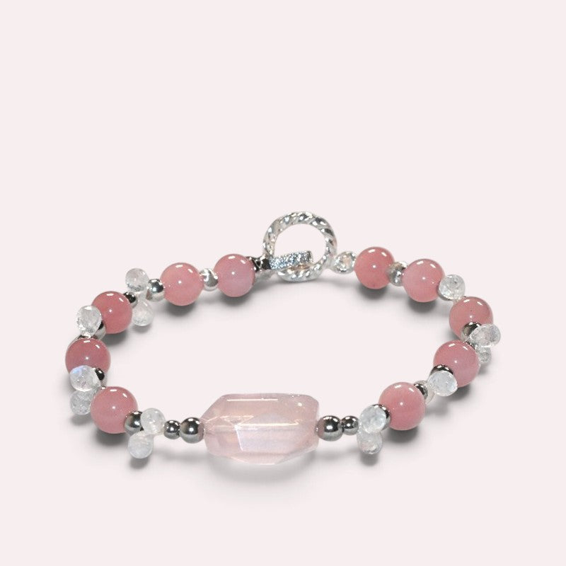 Rose Quartz Charm +Guava Quartz  w/ Moonstone Bracelet