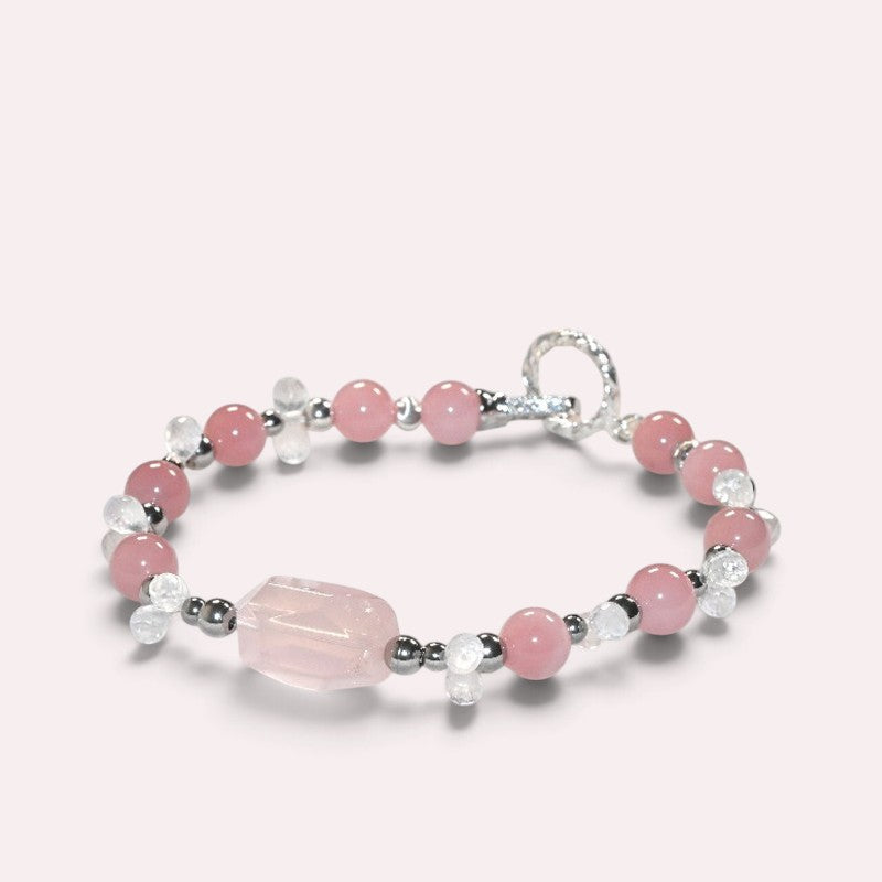 Rose Quartz Charm +Guava Quartz  w/ Moonstone Bracelet