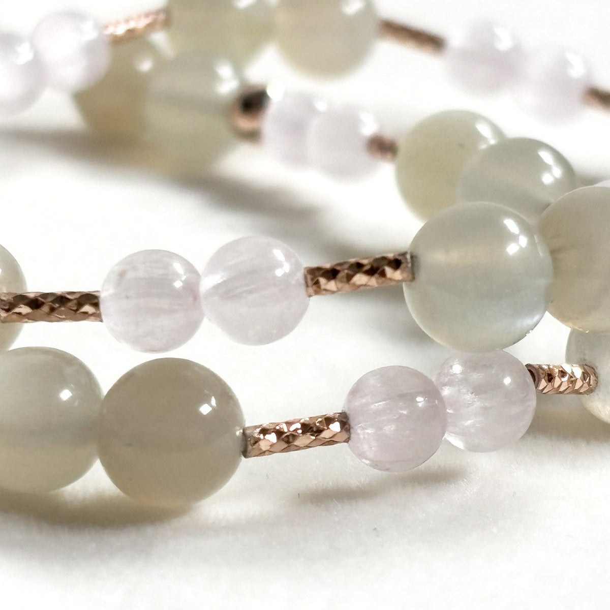 Wujie Boundless Dzi Bead + Green Moonstone w/ Kunzite Dual-Loop Bracelet