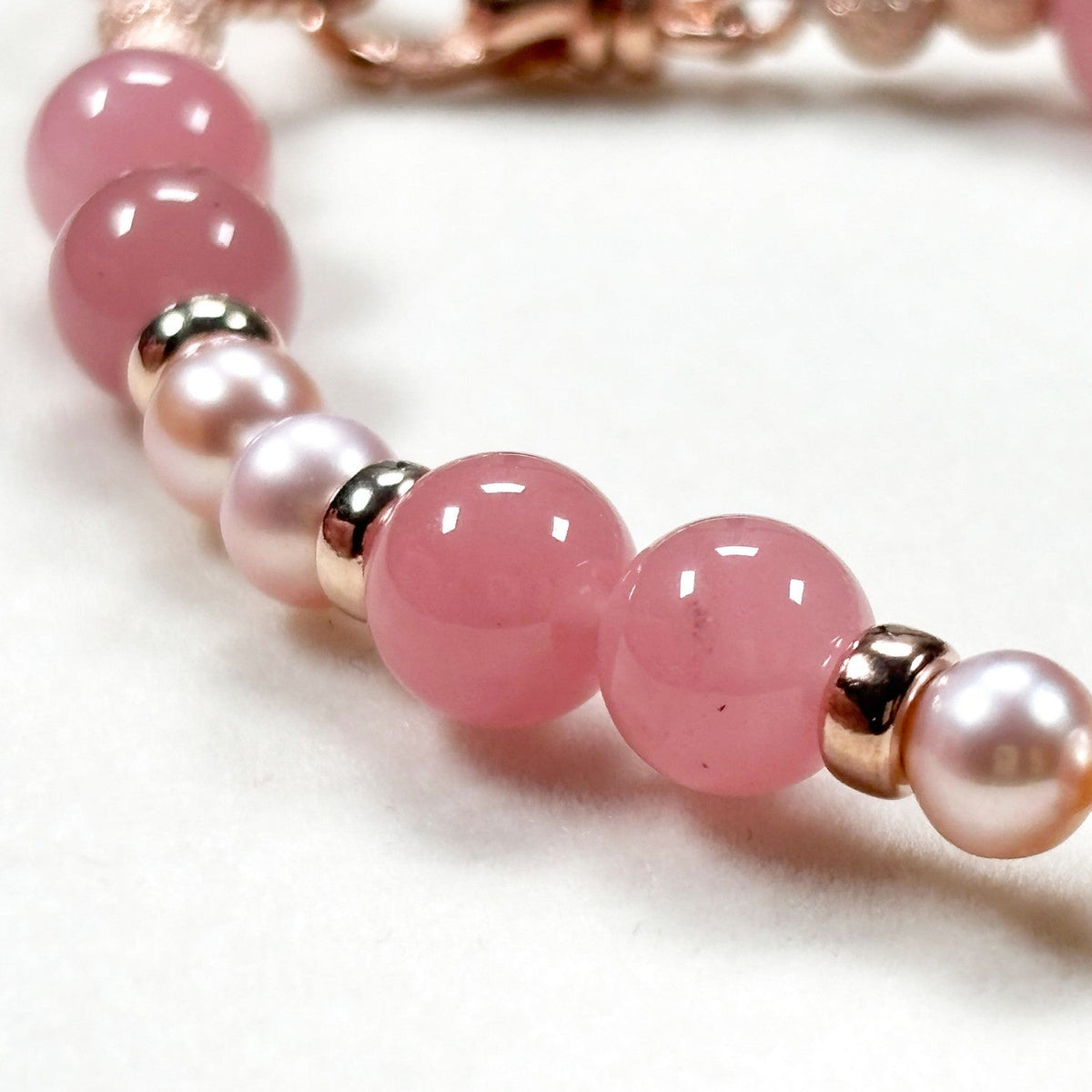 Rainbow Clear Quartz Charm +  Guava Quartz w/ Freshwater Pearl Bracelet