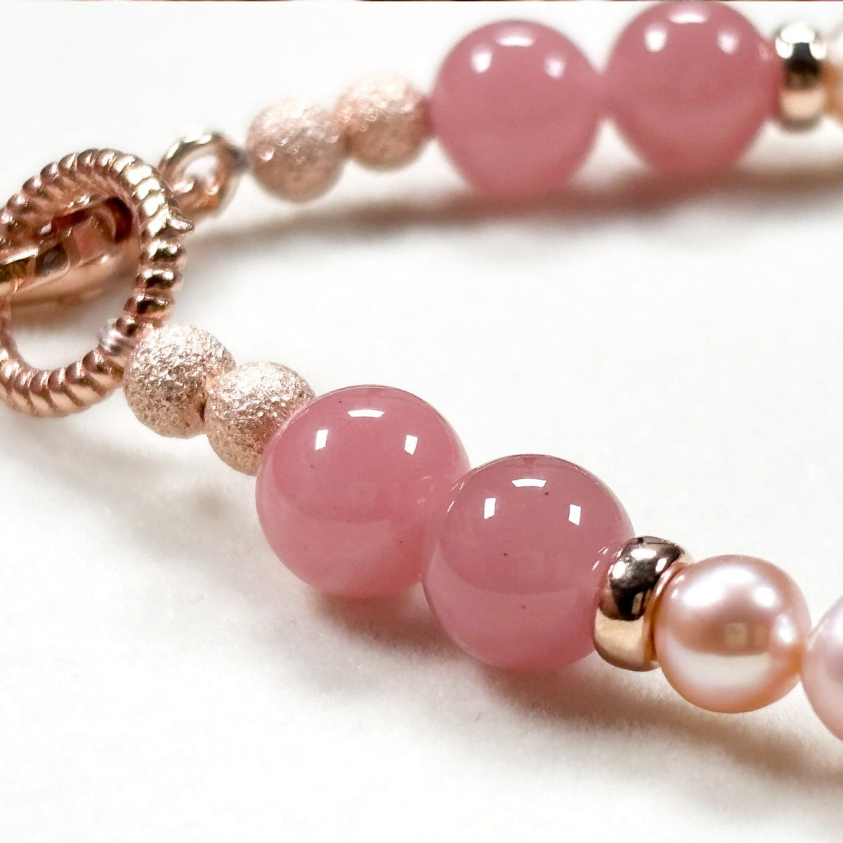 Rainbow Clear Quartz Charm +  Guava Quartz w/ Freshwater Pearl Bracelet