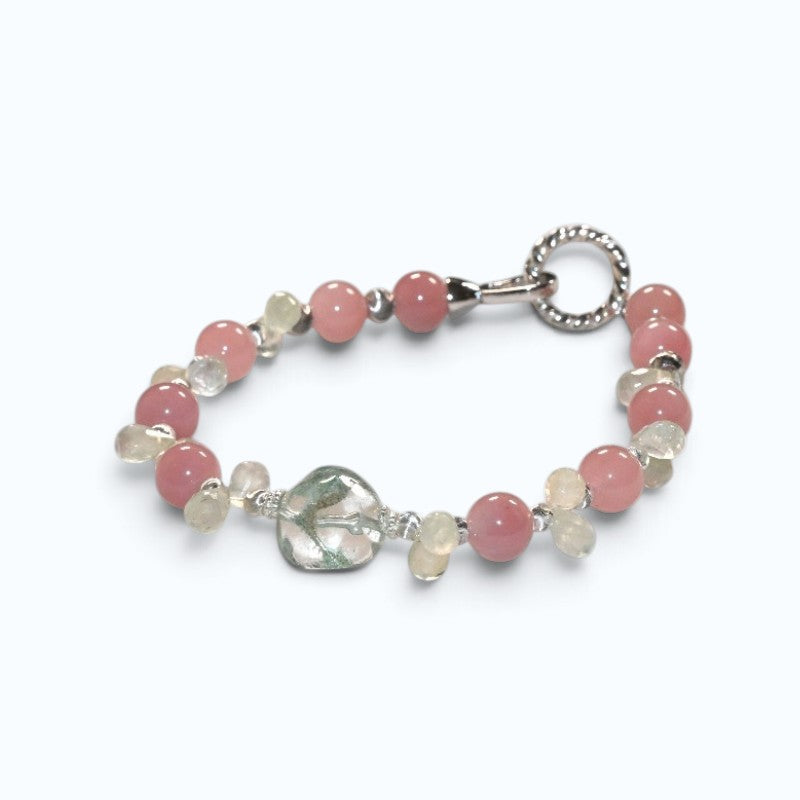 Green Phantom Quartz Charm +Guava Quartz  w/ Prehnite Bracelet