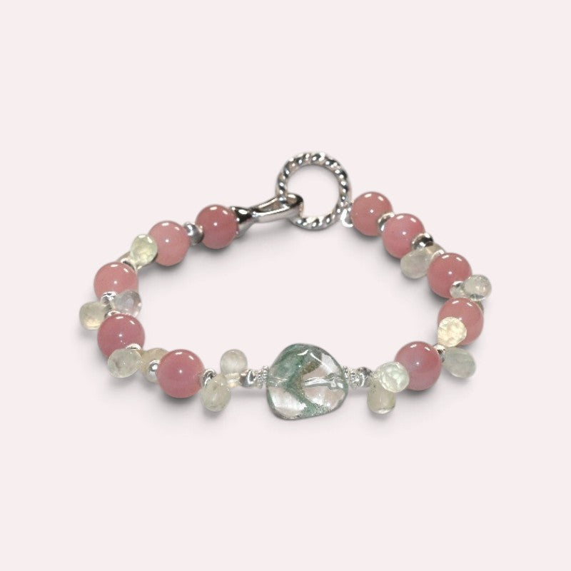 Green Phantom Quartz Charm +Guava Quartz  w/ Prehnite Bracelet