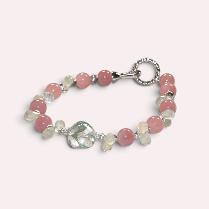Green Phantom Quartz Charm +Guava Quartz  w/ Prehnite Bracelet