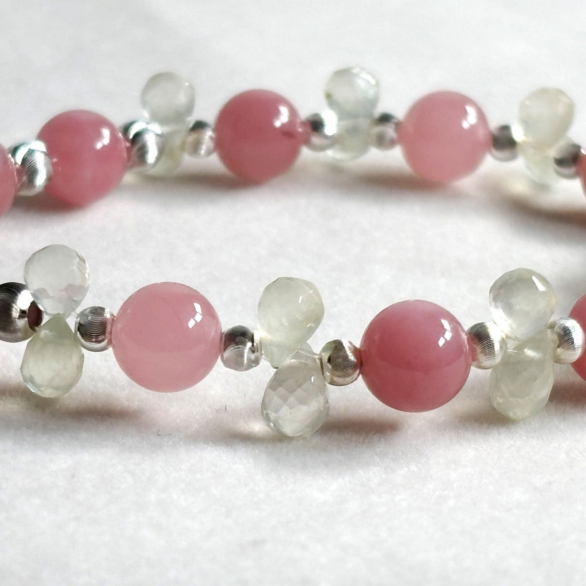 Green Phantom Quartz Charm +Guava Quartz  w/ Prehnite Bracelet