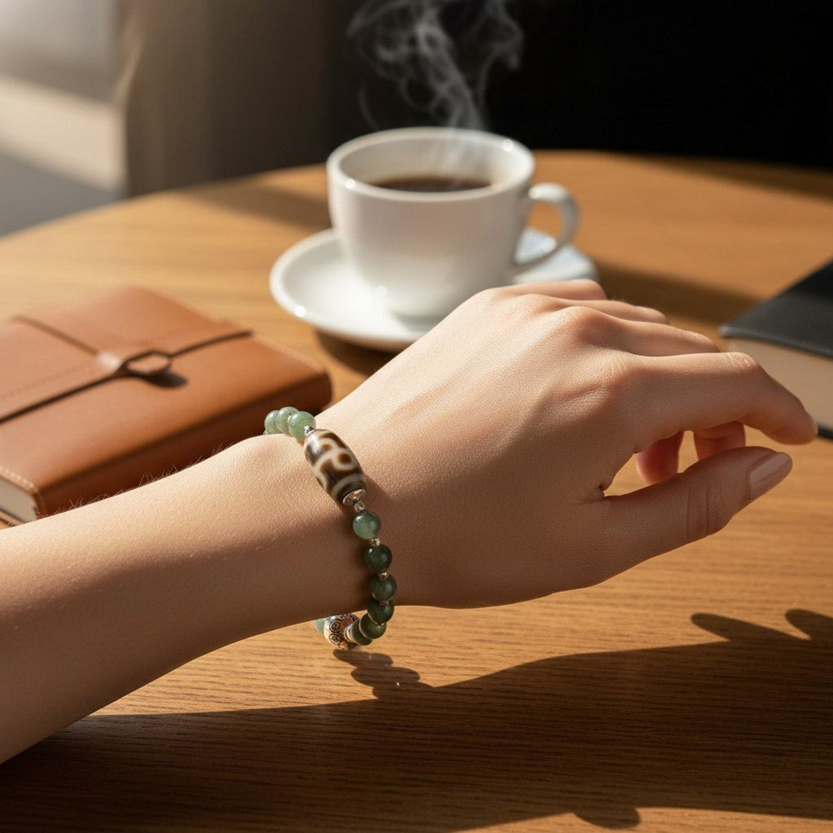 Wujie Boundless Dzi Bead w/ Green Kyanite Bangle