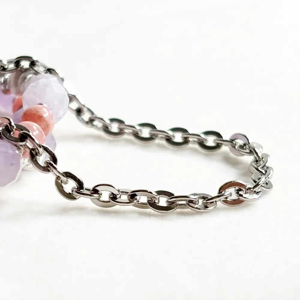 Rose Quartz Charm + Lavender Quartz w/ Rhodochrosite Dual- Loop Bracelet