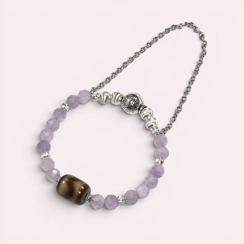 Tiger Tooth Dzi Bead w/ Lavender Quartz Bangle