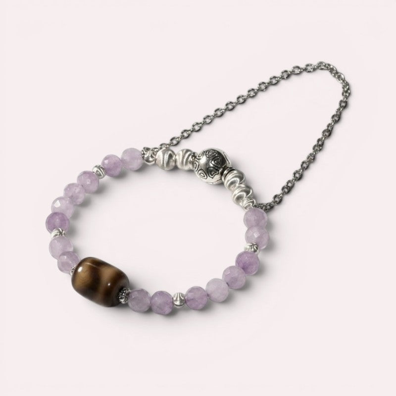 Tiger Tooth Dzi Bead w/ Lavender Quartz Bangle