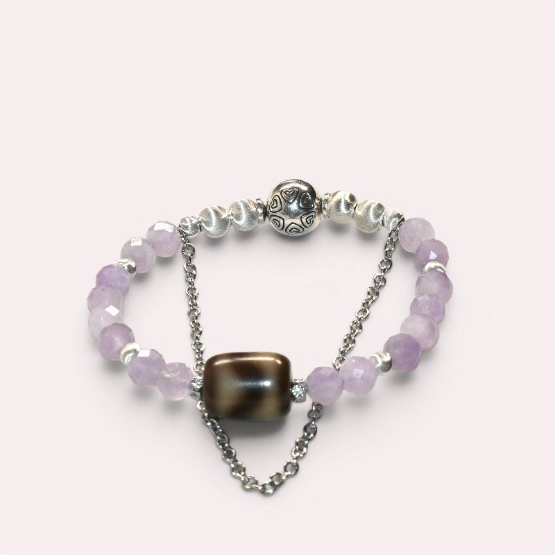 Tiger Tooth Dzi Bead w/ Lavender Quartz Bangle