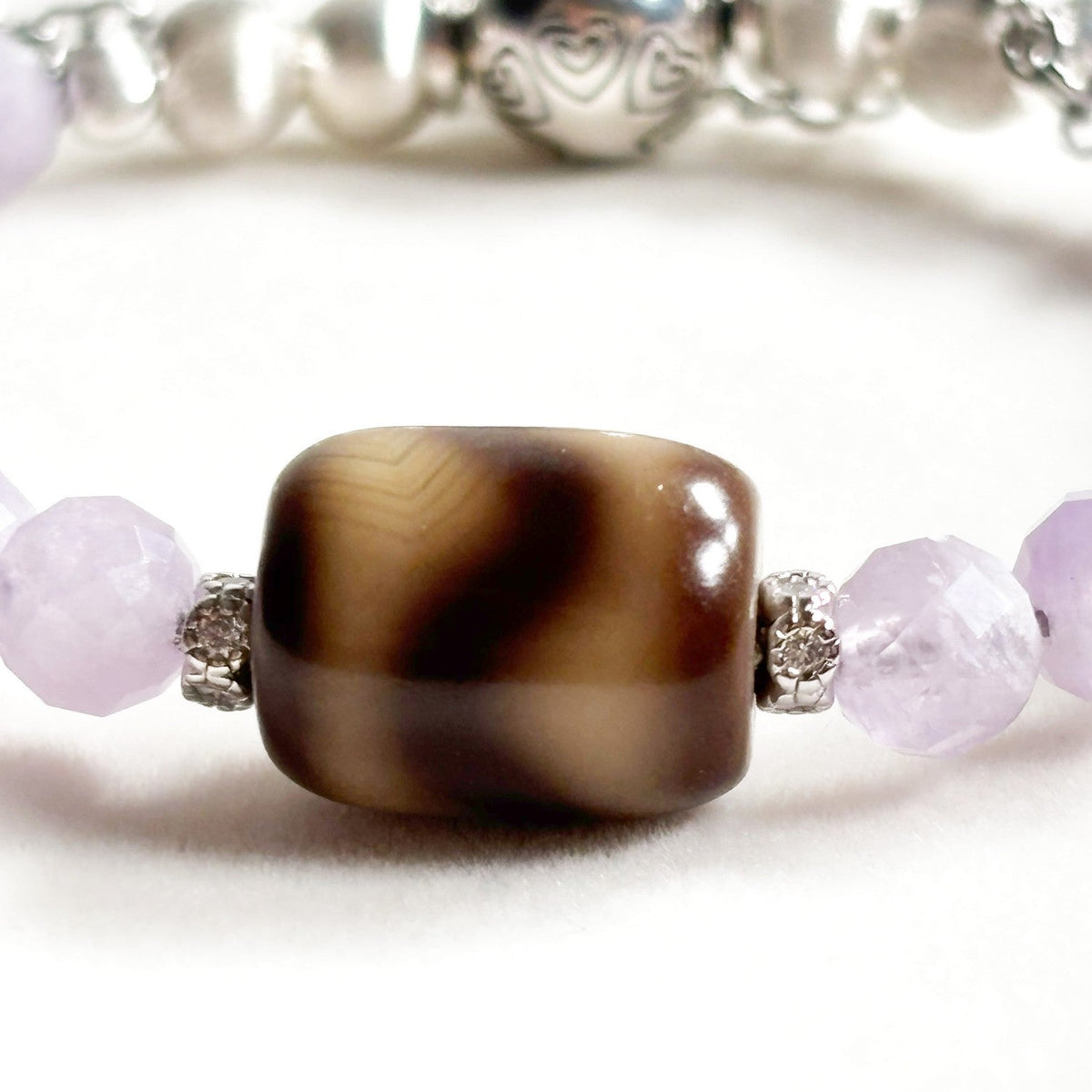 Tiger Tooth Dzi Bead w/ Lavender Quartz Bangle