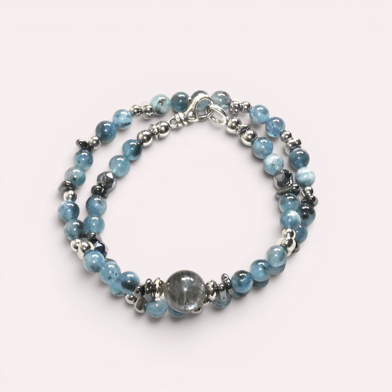 Black Sunstone w/ Devil Blue Aquamarine Dual -Loop Bracelet