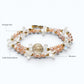 Golden Rutilated Quartz Charm + Mozambique Rose Quartz + Moonstone w/ Freshwater Pearl Dual- Loop Bracelet