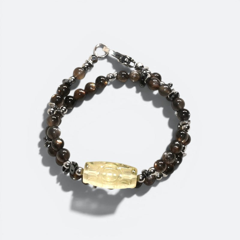 Nine Eye Citrine Charm w/ Golden Skeletal Sunstone Dual -Loop Bracelet