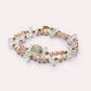 Golden Rutilated Quartz Charm + Mozambique Rose Quartz + Moonstone w/ Freshwater Pearl Dual- Loop Bracelet