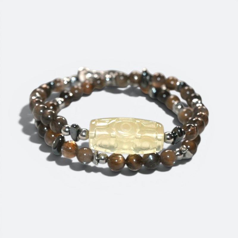 Nine Eye Citrine Charm w/ Golden Skeletal Sunstone Dual -Loop Bracelet
