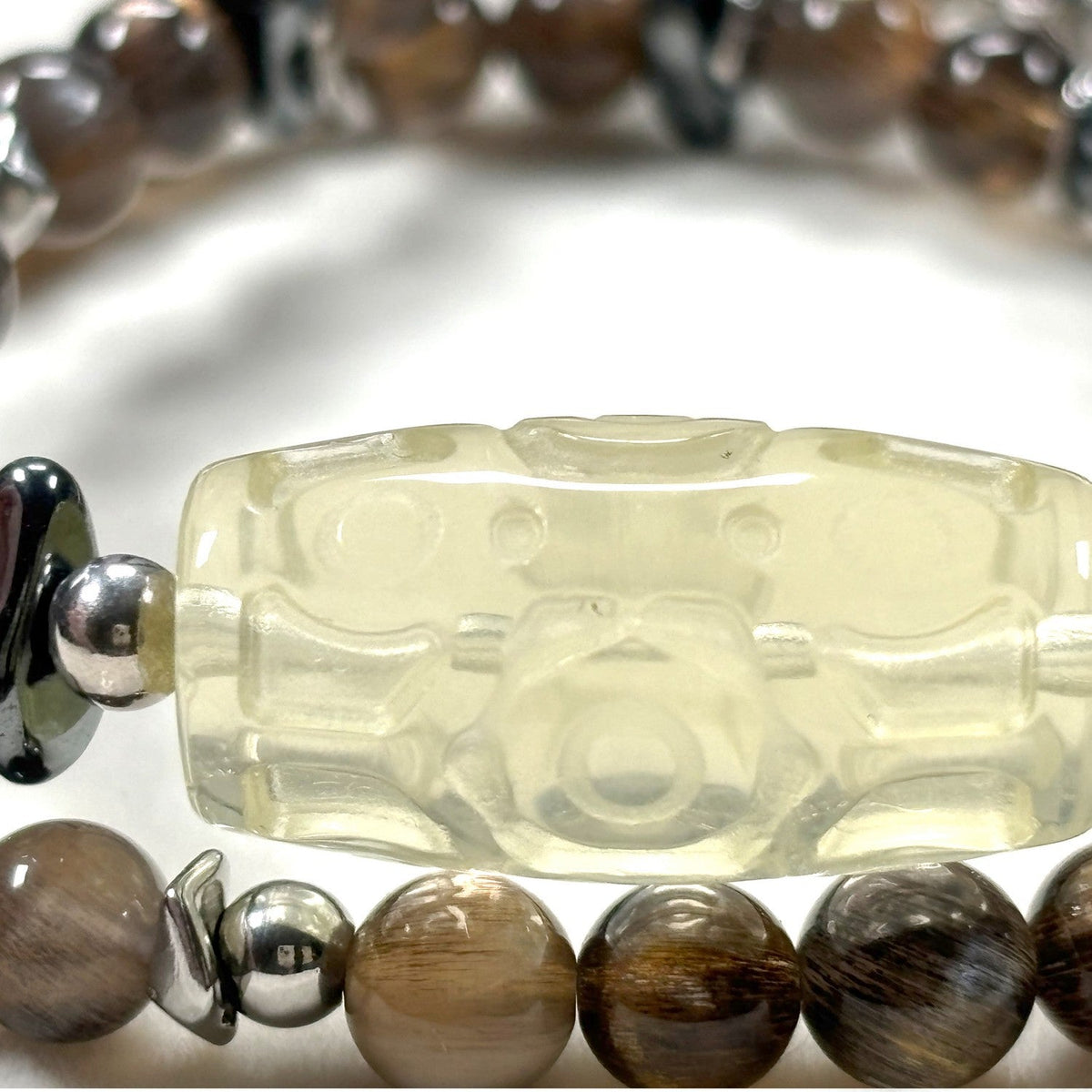 Nine Eye Citrine Charm w/ Golden Skeletal Sunstone Dual -Loop Bracelet
