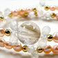 Golden Rutilated Quartz Charm + Mozambique Rose Quartz + Moonstone w/ Freshwater Pearl Dual- Loop Bracelet