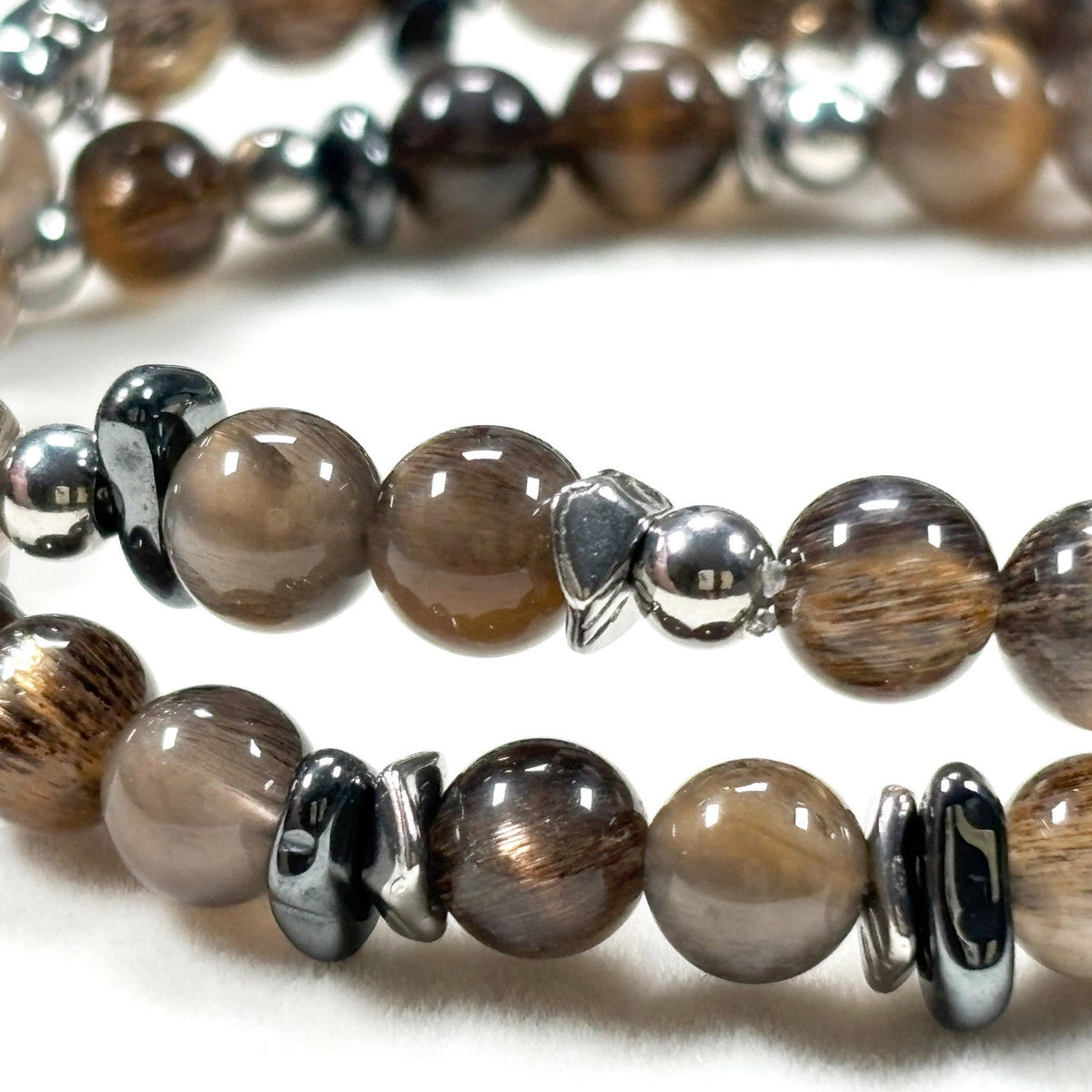 Nine Eye Citrine Charm w/ Golden Skeletal Sunstone Dual -Loop Bracelet